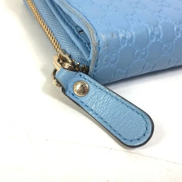 Auth GUCCI 449364 Micro Guccissima Zip Around Long Wallet Leather Light blue - Picture 10 of 16